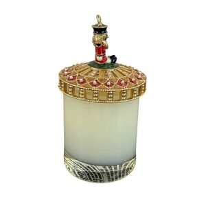 VTG St. John Votive Candle with Gold Metal Nutcracker Figurine 2" Topper